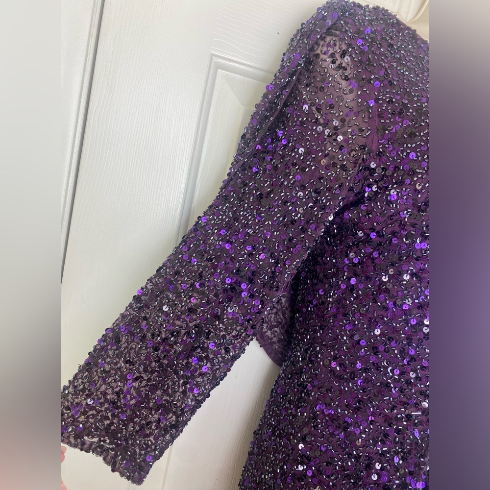 Pisarro Nights Draped Back Cowl Back Beaded Sequin Sheath Dress in Size 6 - Picture 3 of 5